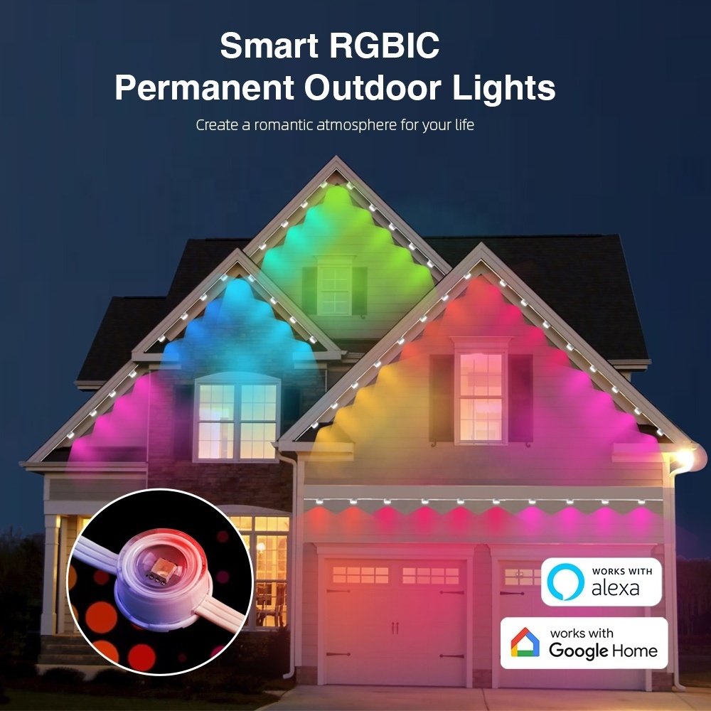 LuxFond Fast Delivery Multiple Color Modes Smart Rgbic App Control Led Rgb Permanent Outdoor Ceiling Light Home