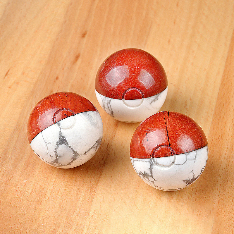 Wholesale Carved Red Jasper Howlite Crystal Pocket Monster Pokeball Carvings Sphere