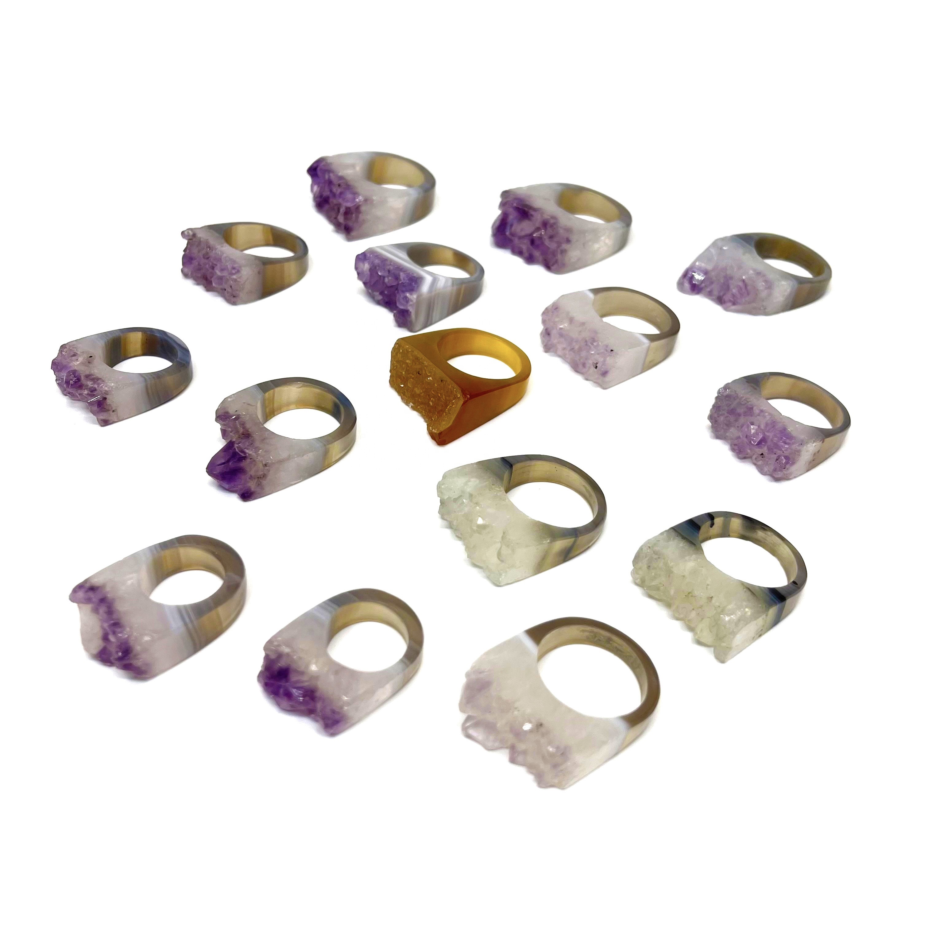 Wholesale Natural Rock Amethyst Druzy Ring Agate Amethyst Rings