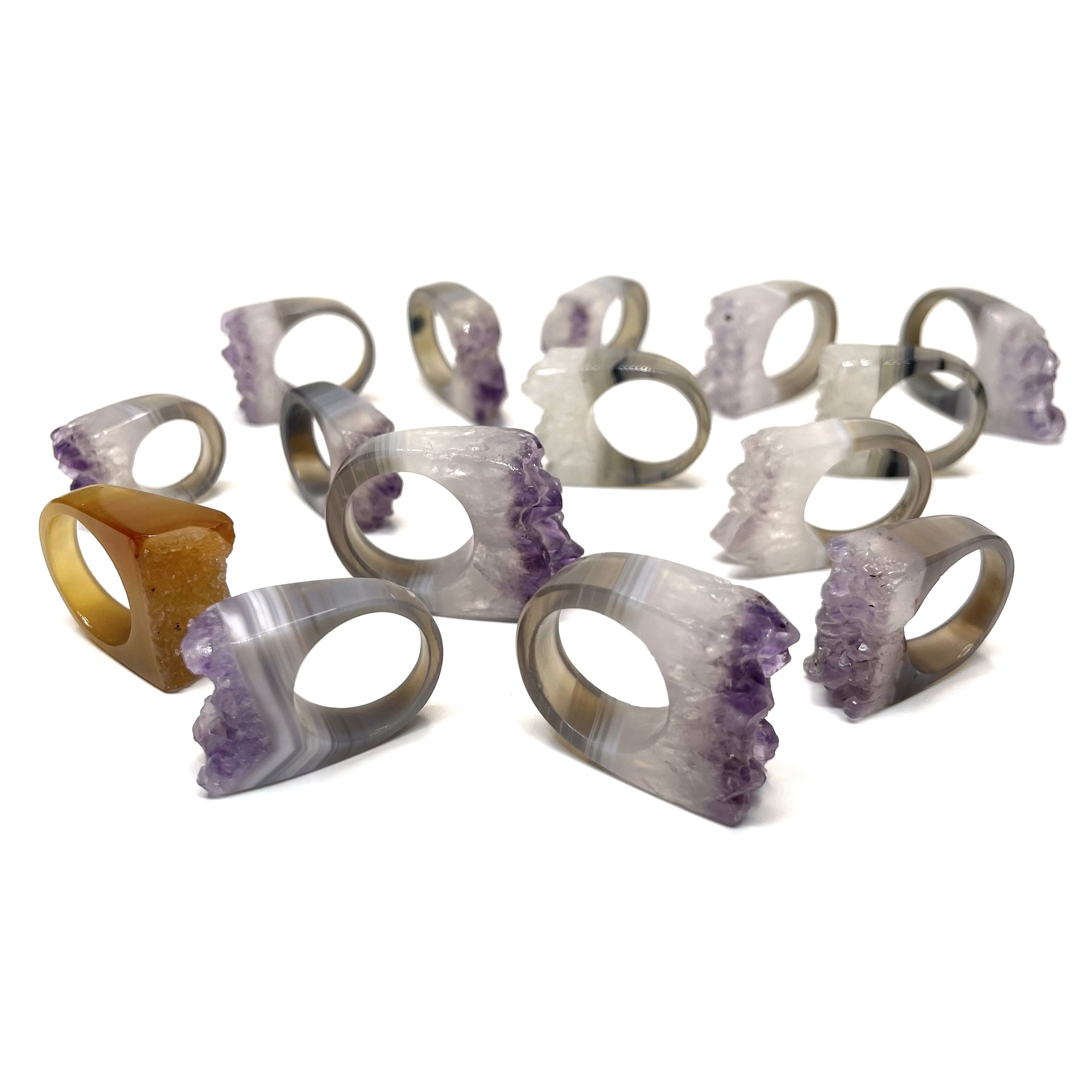 Wholesale Natural Rock Amethyst Druzy Ring Agate Amethyst Rings