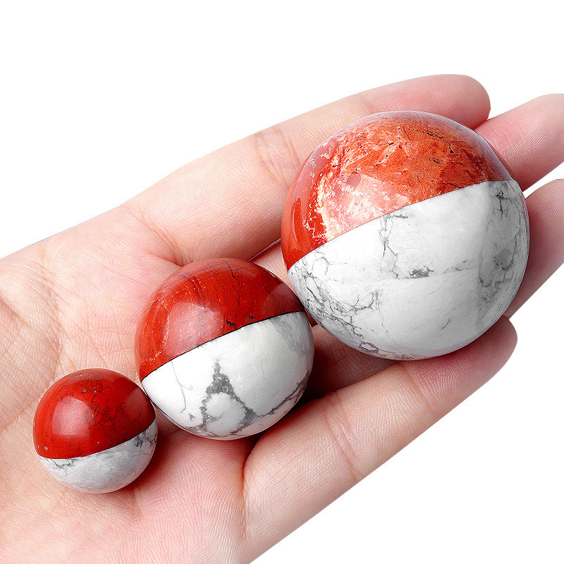 Wholesale Carved Red Jasper Howlite Crystal Pocket Monster Pokeball Carvings Sphere