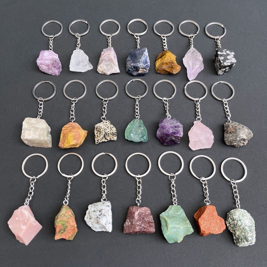 New Design Natural Crystal Seven Chakra Keychain Raw Healing Stones Keychain