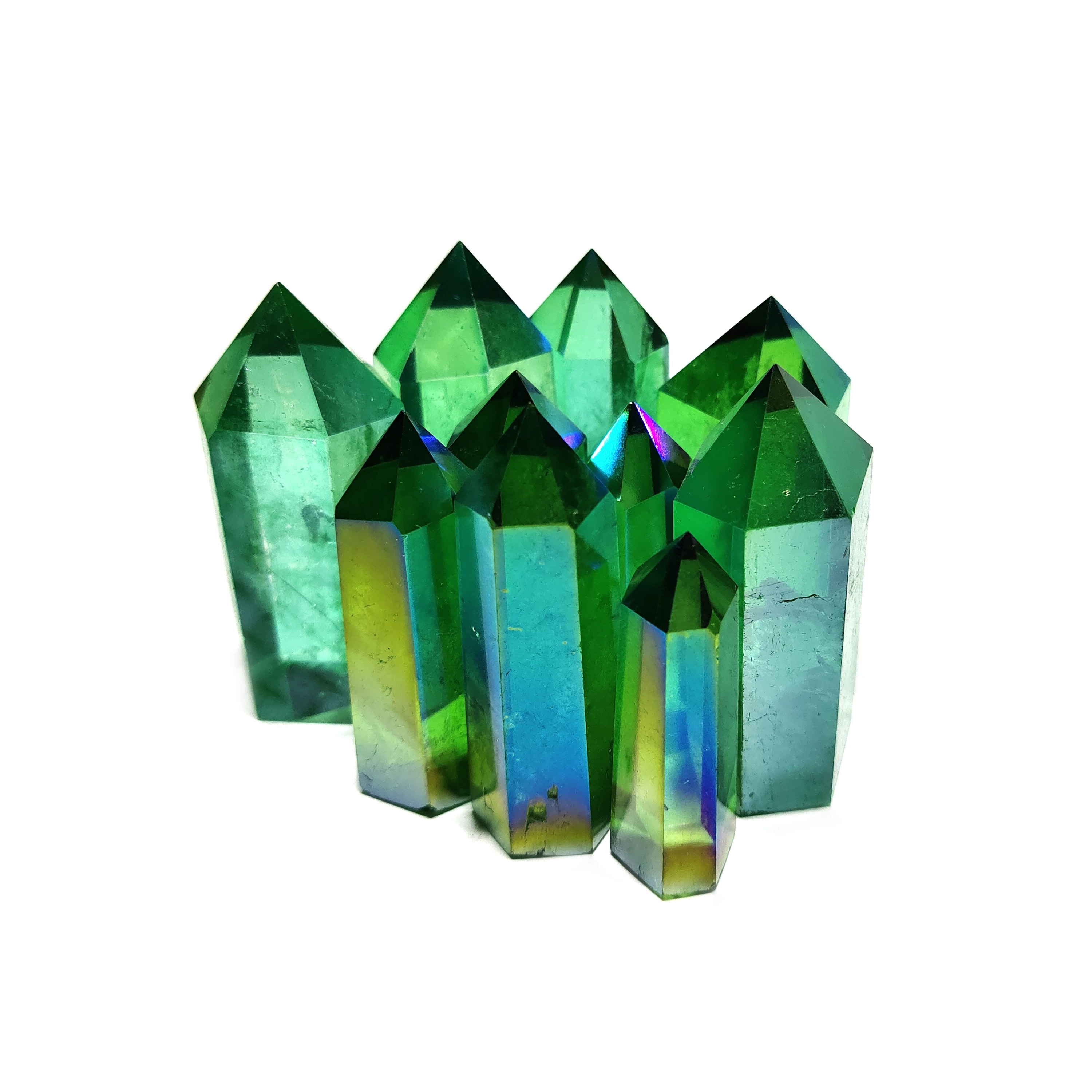 Wholesale Green Aqua Aura Crystal Quartz Point Sparkly Raw Crystal Quartz Tower