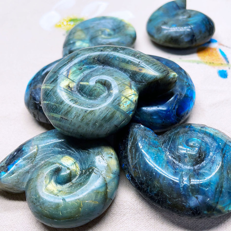 Wholesale Natural Crystal Carving Gemstone Crafts Labradorite Ammonite