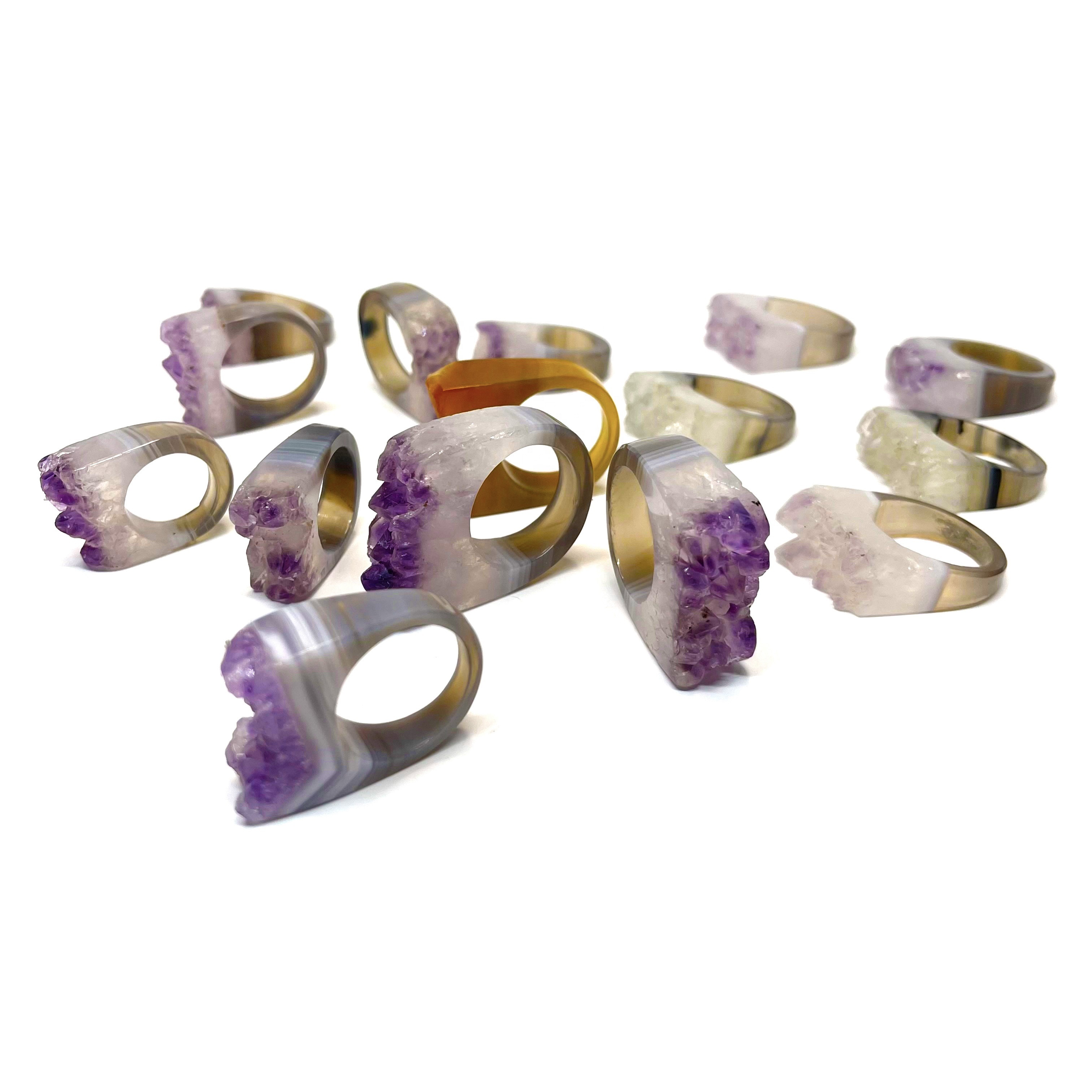 Wholesale Natural Rock Amethyst Druzy Ring Agate Amethyst Rings