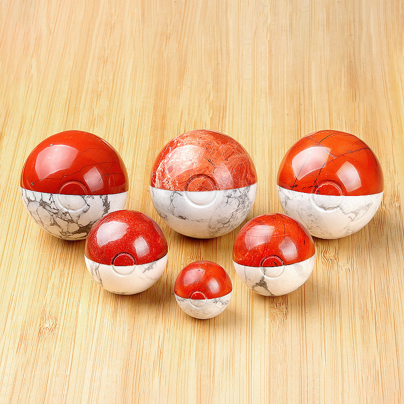 Wholesale Carved Red Jasper Howlite Crystal Pocket Monster Pokeball Carvings Sphere