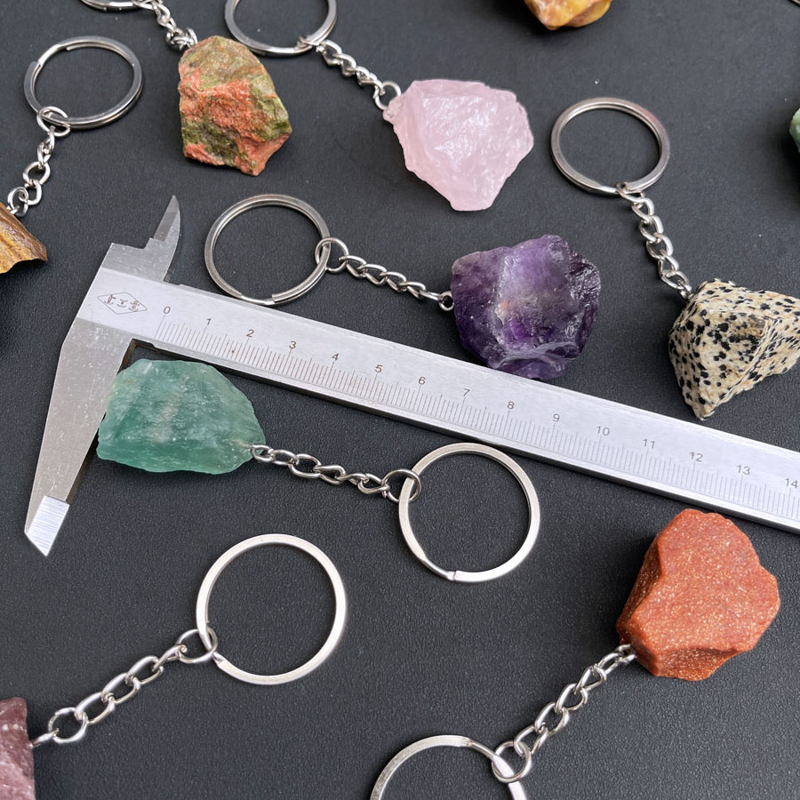 New Design Natural Crystal Seven Chakra Keychain Raw Healing Stones Keychain