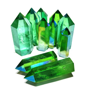 Wholesale Green Aqua Aura Crystal Quartz Point Sparkly Raw Crystal Quartz Tower