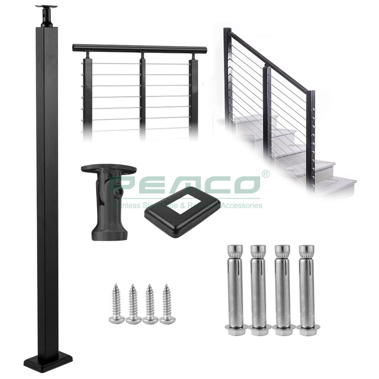 Hot Sale Modern Home Outdoor Metal Stainless Steel Cable Railing Designs Balcony Black Wire Balustrade