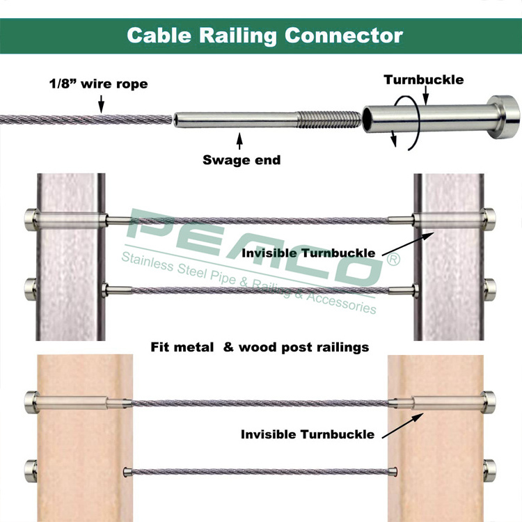 SS Outdoor Deck Wire Balustrade Kits Tensioning Stainless Steel Balcony Cable Railing