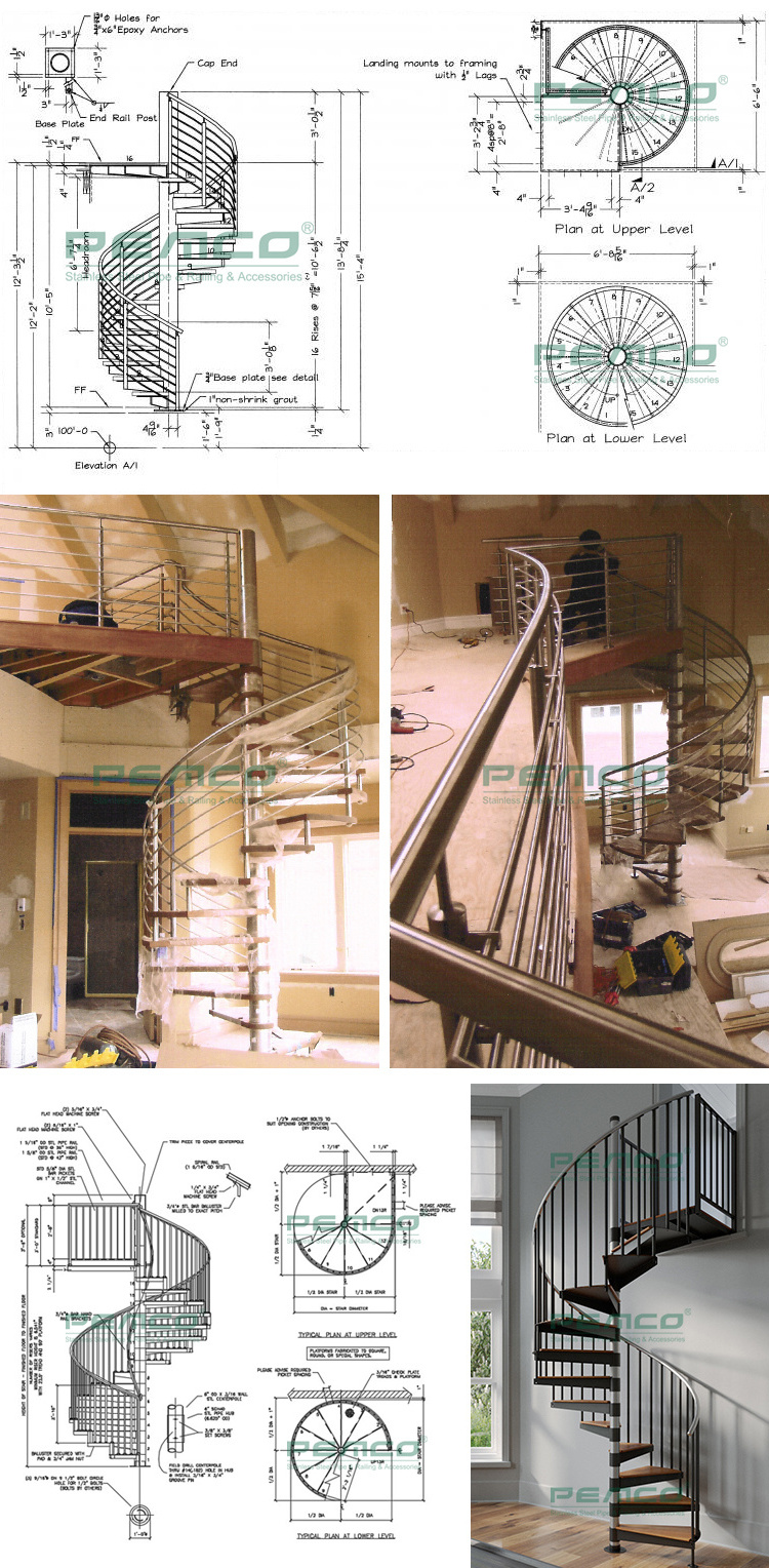 Easy Installation Black Stainless Steel Indoor Attic Spiral Stairs ...