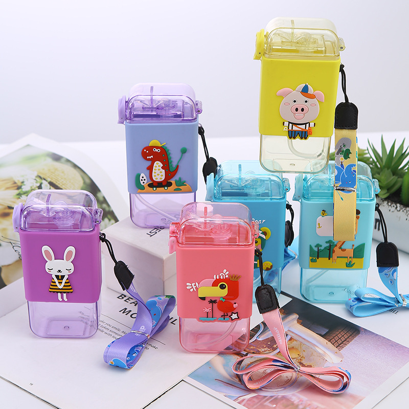 New Fashionable Korean Style Custom Logo A5 Clear Book Portable Flat Square BPA Free Plastic Cartoon Water Bottle