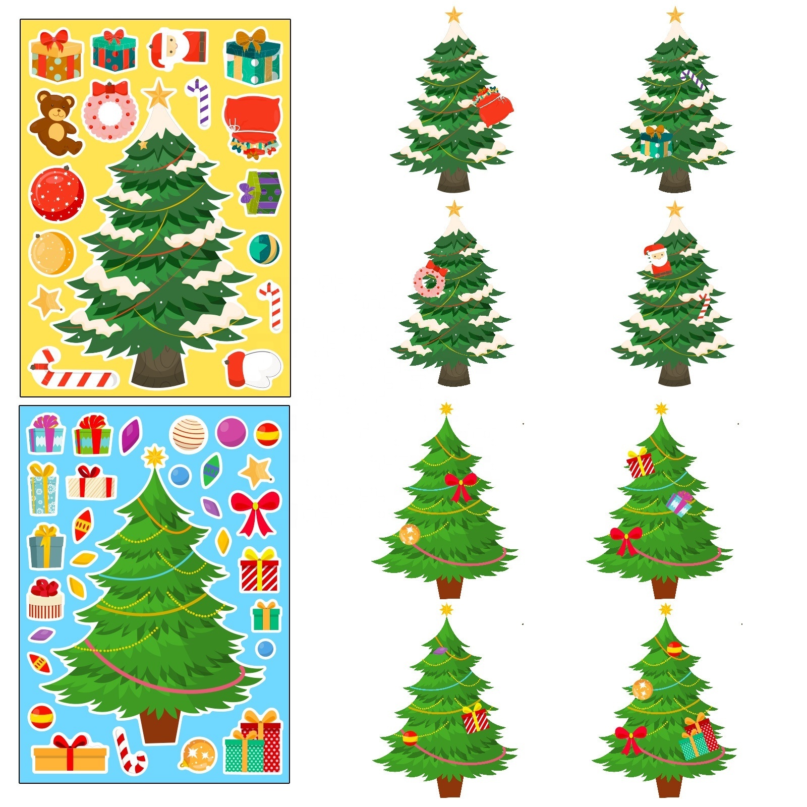 Christmas Tree Gifts Party Games Stickers for Kids children Crafts Make a Face make-a-face sticker