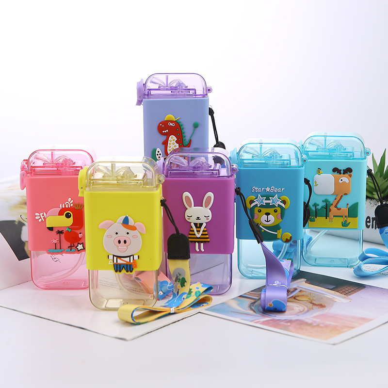 New Fashionable Korean Style Custom Logo A5 Clear Book Portable Flat Square BPA Free Plastic Cartoon Water Bottle