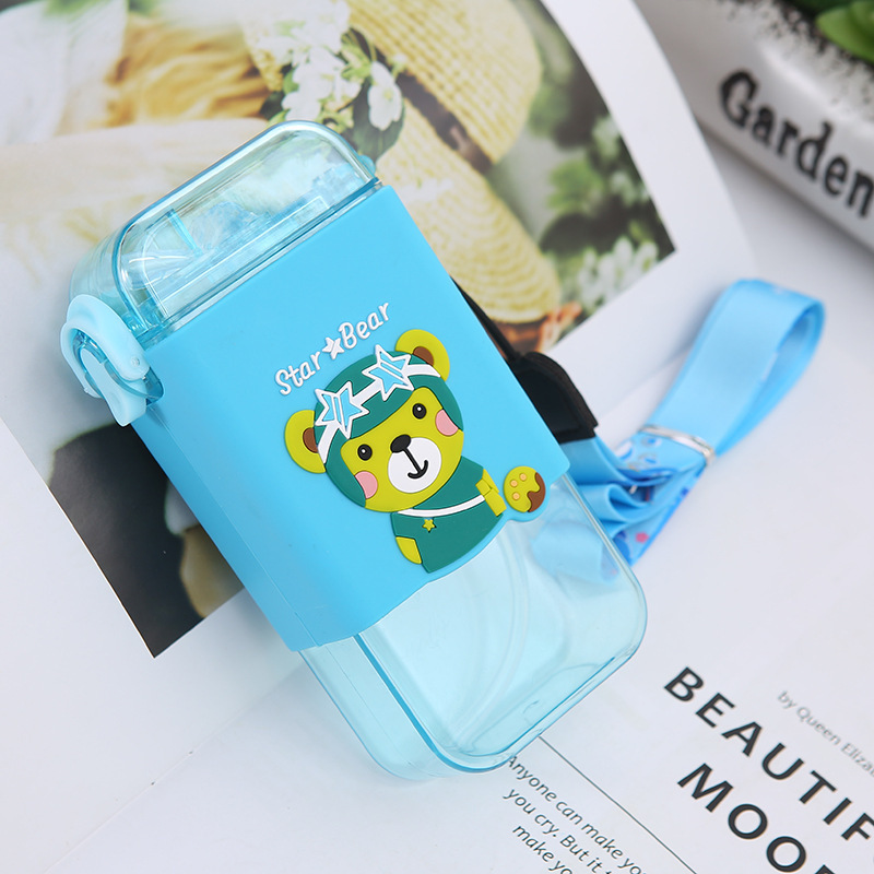 New Fashionable Korean Style Custom Logo A5 Clear Book Portable Flat Square BPA Free Plastic Cartoon Water Bottle