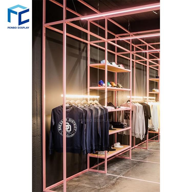 Penbo High Quality Store Tshirt Display Rack Stand Stainless Steel Metal Display Stand T Shirt