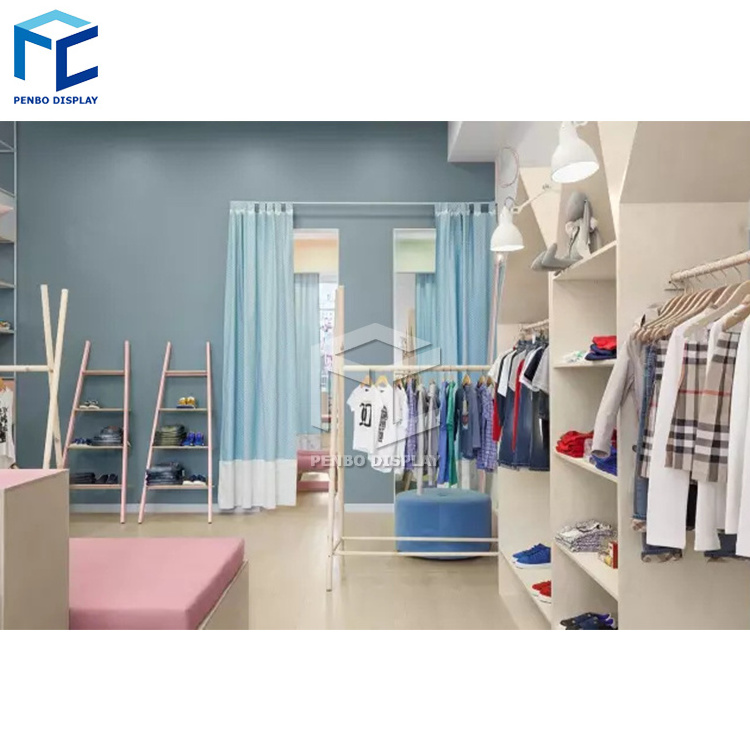 Modern MDF Retail lady Clothing Store Fixtures Design Baby Shop Garment Display Rack