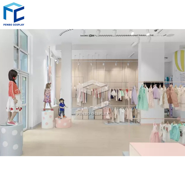 Modern MDF Retail lady Clothing Store Fixtures Design Baby Shop Garment Display Rack