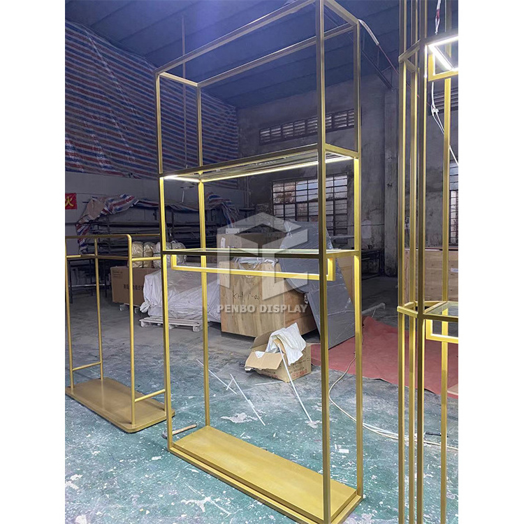 Middle end golden garment/clothes/bridal/wedding dress customized displays racks for clothing shop