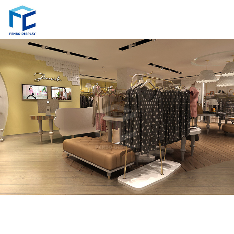 MDF Display Stand Gold Clothes Display Rack for Clothing Shop