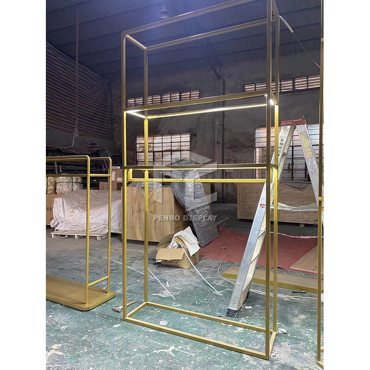 Middle end golden garment/clothes/bridal/wedding dress customized displays racks for clothing shop