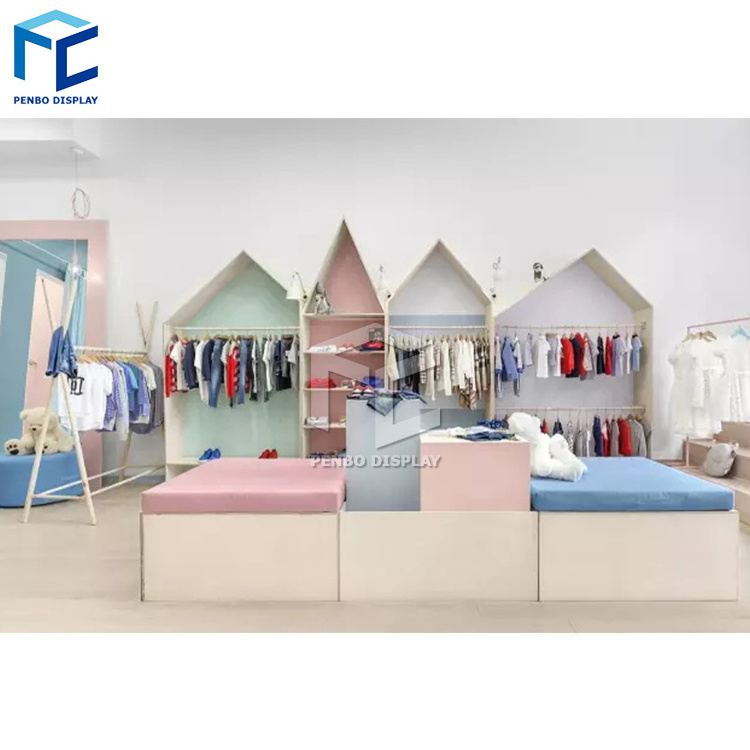 Modern MDF Retail lady Clothing Store Fixtures Design Baby Shop Garment Display Rack