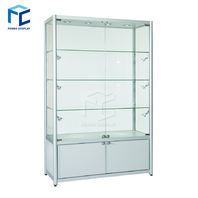 Custom wooden wall cosmetic glass shelves display cabinet and makeup display wall showcase