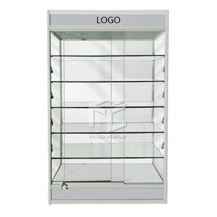 Custom wooden wall cosmetic glass shelves display cabinet and makeup display wall showcase