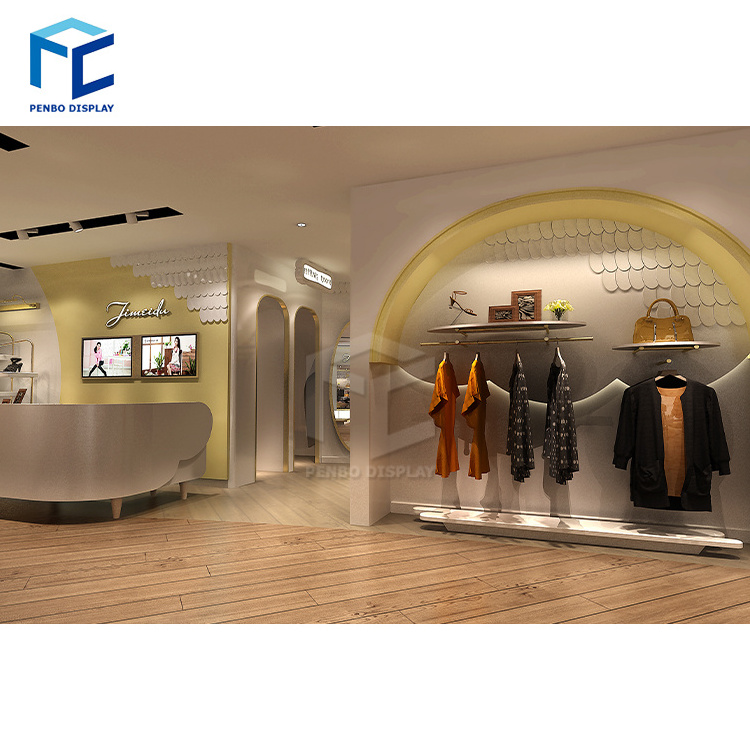 MDF Display Stand Gold Clothes Display Rack for Clothing Shop