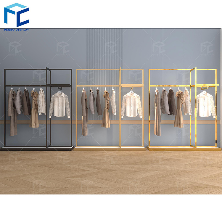 Men's Store Interior Design Custom Logo Metal Black Clothing Rack Men Suit Display Garment Stand Retail Clothes Display Rack