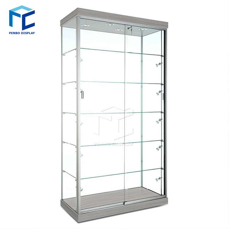 Custom wooden wall cosmetic glass shelves display cabinet and makeup display wall showcase