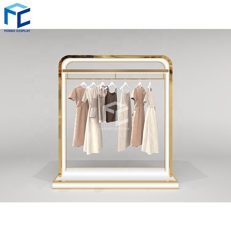 Boutique Shop Commercial Chrome Garment Shelf Metal Clothing Stand Gold Clothes Display Rack for Clothing Store