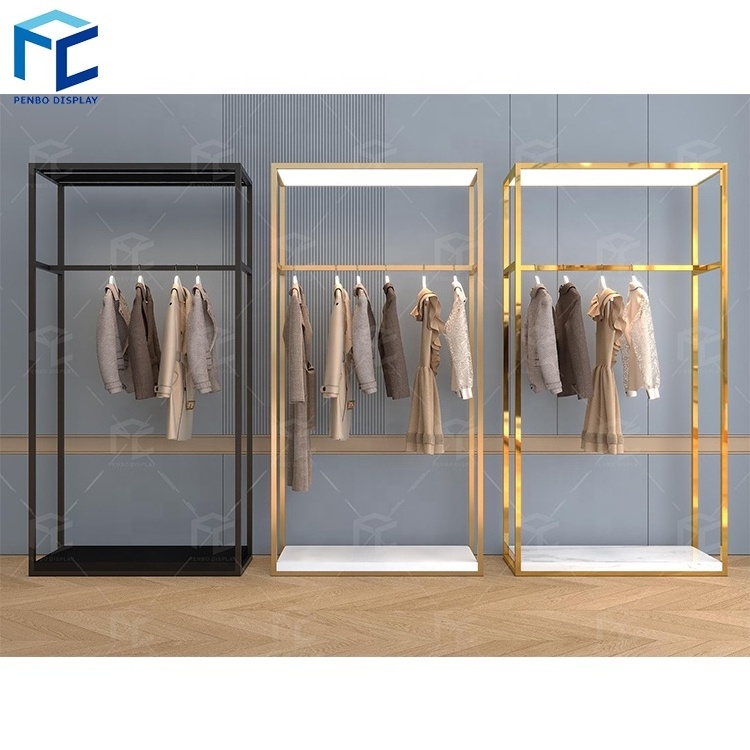 Boutique Shop Commercial Chrome Garment Shelf Metal Clothing Stand Gold Clothes Display Rack for Clothing Store