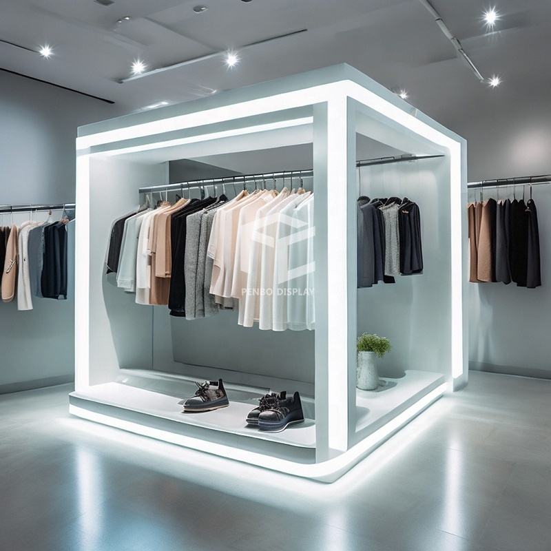 Modern Women Display Clothing Store Design Custom Lighting Female Clothing Display Rack Clothing Rack Display With Led Lights