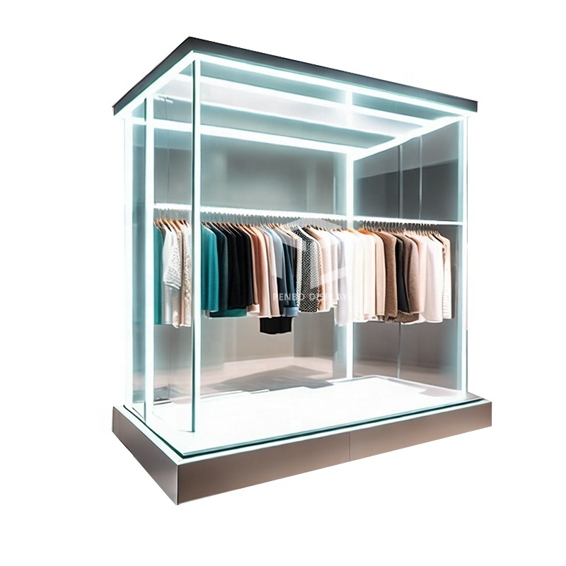 Modern Women Display Clothing Store Design Custom Lighting Female Clothing Display Rack Clothing Rack Display With Led Lights