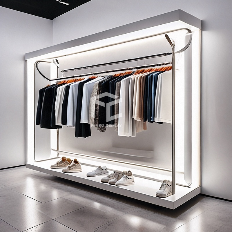 Modern Women Display Clothing Store Design Custom Lighting Female Clothing Display Rack Clothing Rack Display With Led Lights