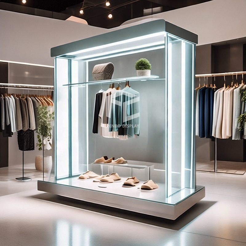 Modern Women Display Clothing Store Design Custom Lighting Female Clothing Display Rack Clothing Rack Display With Led Lights