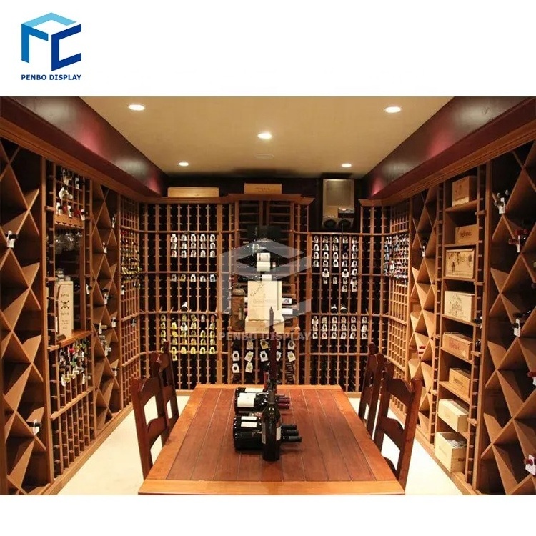 Customized Supermarket Retails Store Wine Cellar Restaurant Wood Wine Shelves Display Whisky Liquor Display Shelf Cabinet