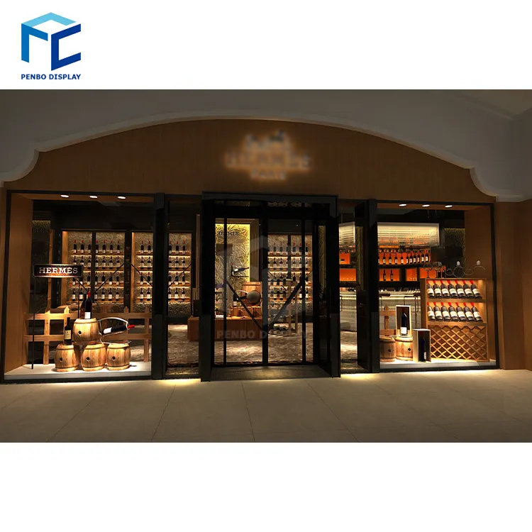 Customized Supermarket Retails Store Wine Cellar Restaurant Wood Wine Shelves Display Whisky Liquor Display Shelf Cabinet