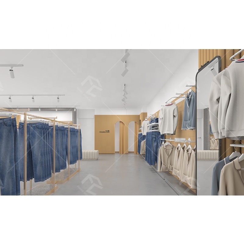 New Fashion Tailor Shop Interior Design Clothing Boutique Wall Mounted Set Clothing Racks Display Unique Design Clothes Shop