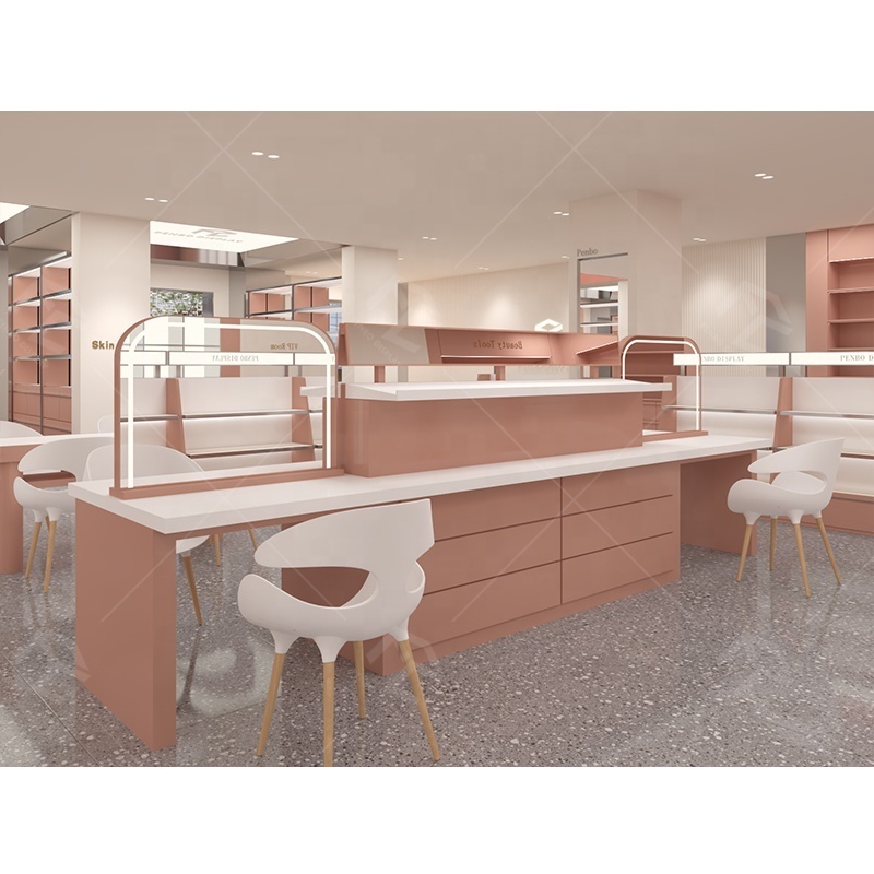 Modern Custom Shop Cosmetics Shelves And Display Cabinets Cosmetic Store Girl Pink Design Makeup Store Layout Design