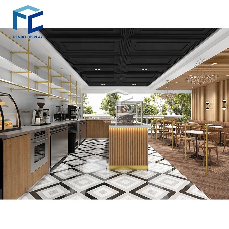 Wood Coffee Modern Tea Kiosk Cafe Restaurant Furniture Milk Tea Shop Interior Design For Mall Ice Cream Kiosk