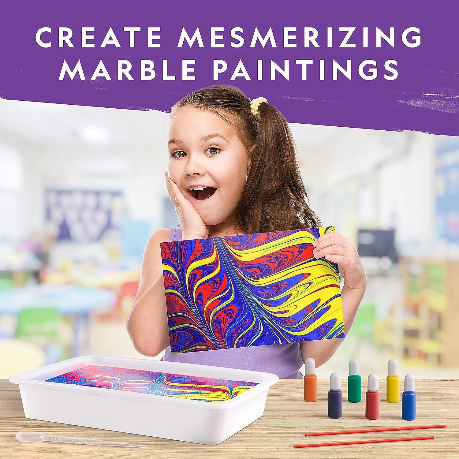 Arts and Crafts Kit for Kids Create Glass Tile Mosaics, Paint Marbling Art & Air Dry Clay Projects