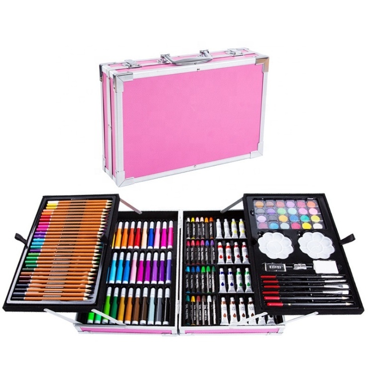 145-Piece Art Supplies Set for Kids, 2 Layers Drawing Supplies for Kids Boys Girls Ages 5-12, Portable Aluminum Case Art Kit