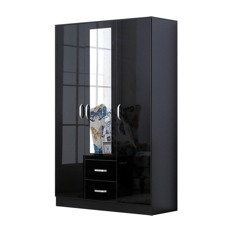 Simple Style Bedroom Black Wall Wardrobe Design Wooden Multi-use Clothes Wardrobe Cabinet With Mirror