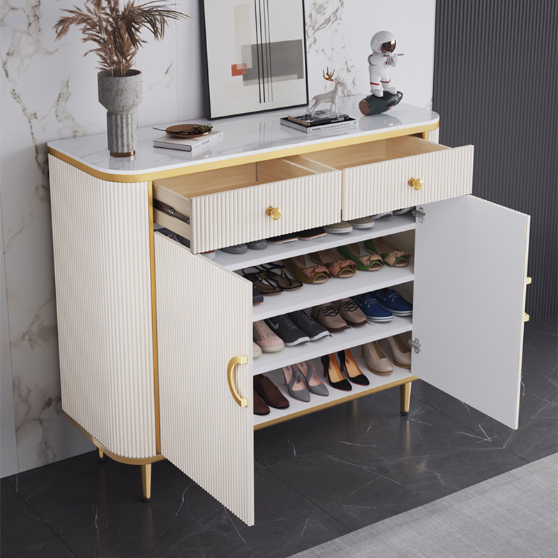 Luxury European Multi-layer White Shoe Storage Organizer Customized Wooden Shoe Rack Storage Cabinet With Drawers