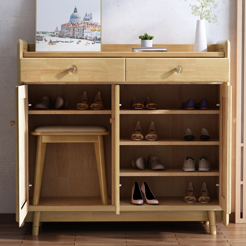 Natural Classic Living Room Furniture Hall Design Shoe Rack Cabinet Wooden Shoe Storage Organizer Cabinet Shoe Rack