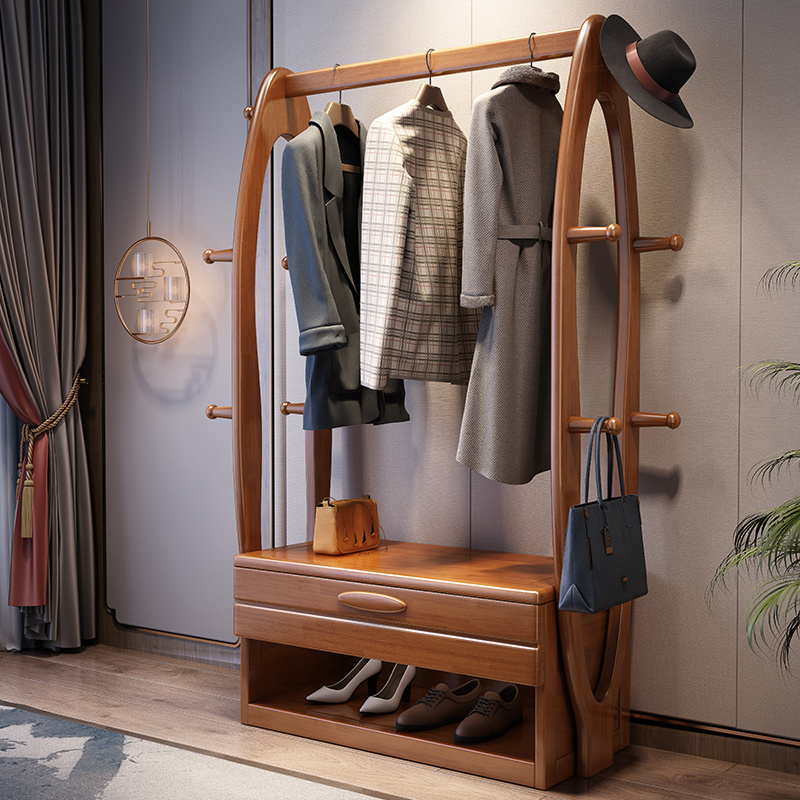 Modern Home Furniture White Wooden Clothing Storage Organizer Shelves Shoe Doorway Changing Standing Coat Rack Hanger