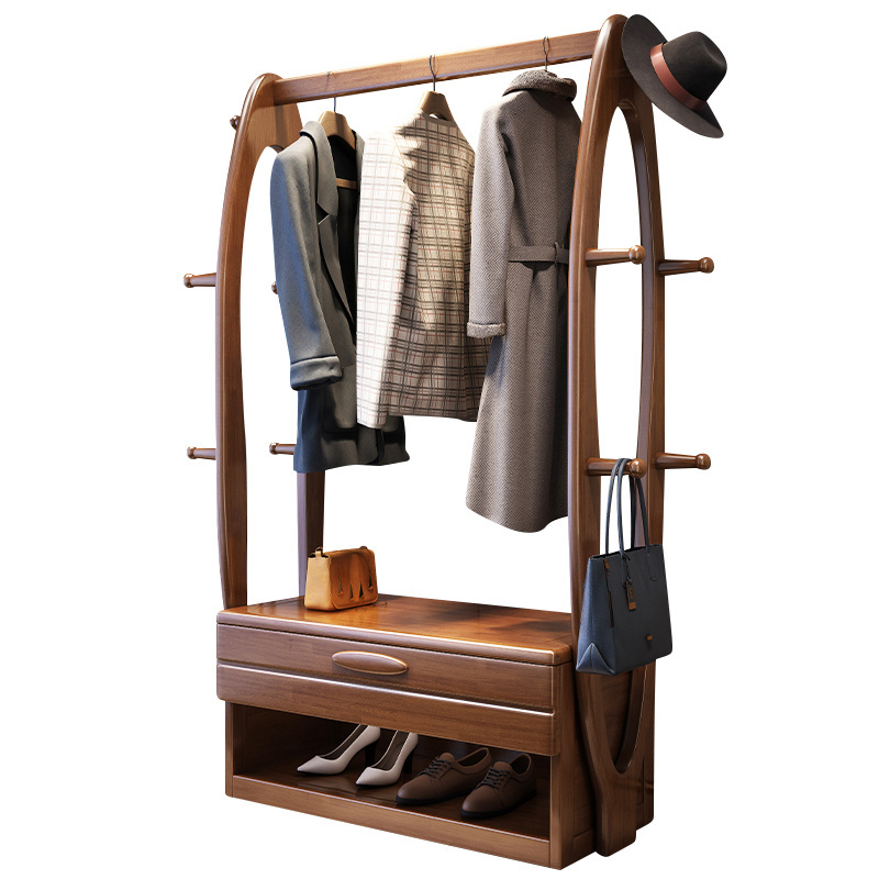 Modern Home Furniture White Wooden Clothing Storage Organizer Shelves Shoe Doorway Changing Standing Coat Rack Hanger