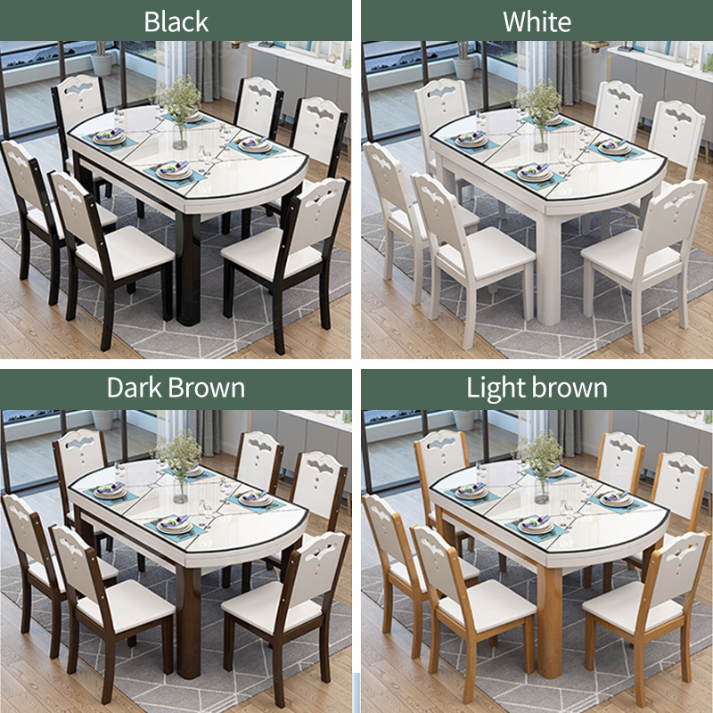 Modern Wholesale Dining Room Furniture Extended Stalinite Glass Top Dining Table Simple Design Wooden Dinning Table With 6 Chair